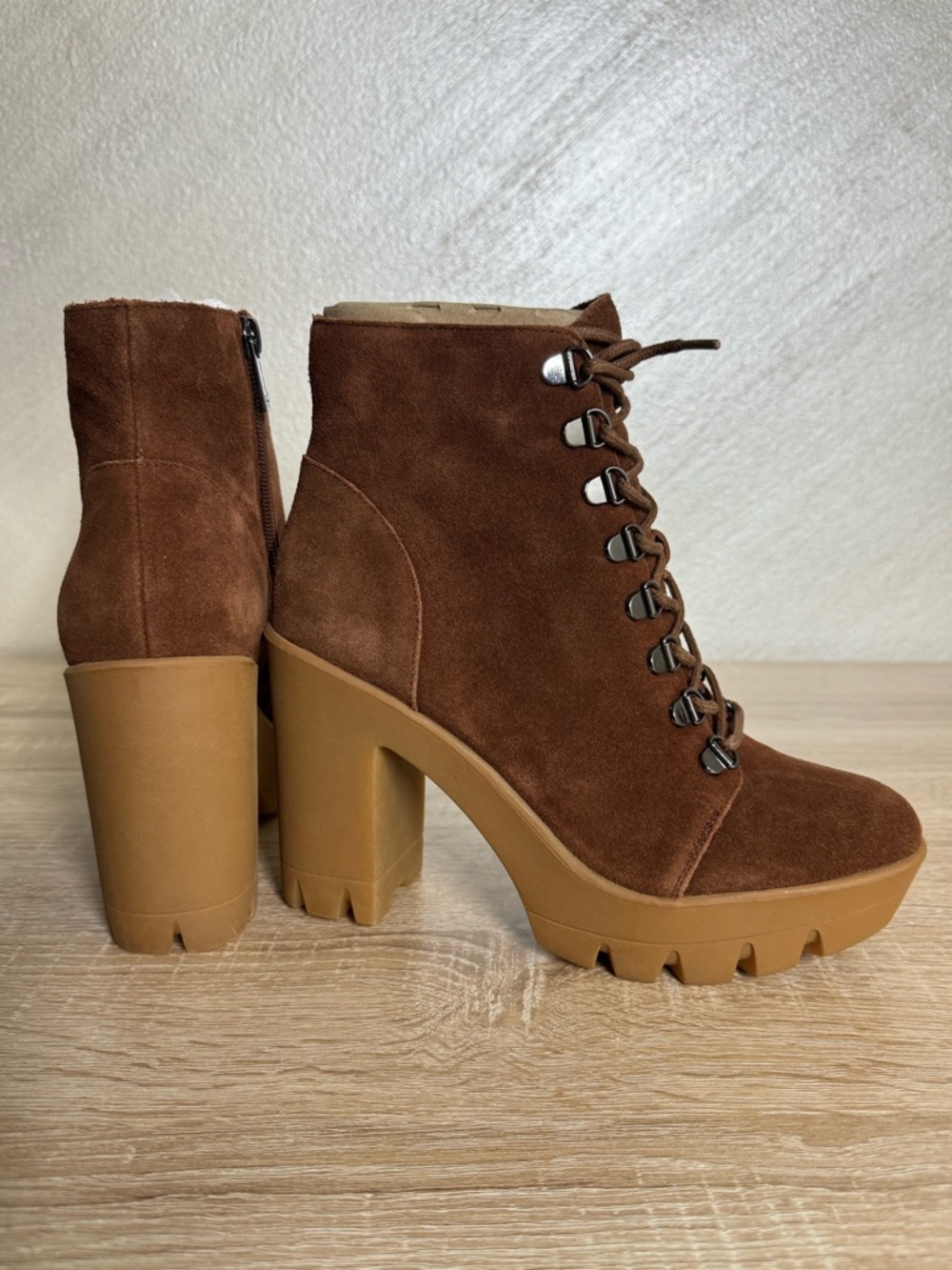 Jessica Simpson Mistah 8.5M Nut Brown Suede Heeled Chunky Platform Combat Boots - Picture 14 of 14